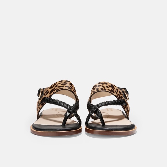 Cole Haan Anica Leather Black Leopard Slingback Thong Flat Sandals Shoes 6.5 - Picture 4 of 10